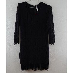 Monoreno Women Tunic Dress Size small Black Crochet Lace Boho Cotton